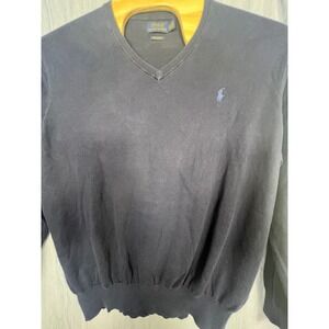 Polo Ralph Lauren Mens XL Pima Cotton V-Neck Sweater Navy Blue Embroidered Pony